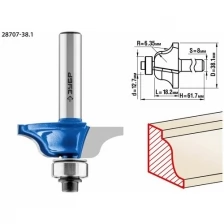 ЗУБР Фреза кромочная калевочная №6, D= 38,1мм, рабочая длина-16,2мм, радиус-6,35мм, хв.-8мм, d-12,7мм, ЗУ