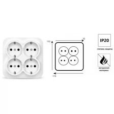 1449 Розетка 4-м ОП 16А IP20 с заземл. бел. квадрат IONICH